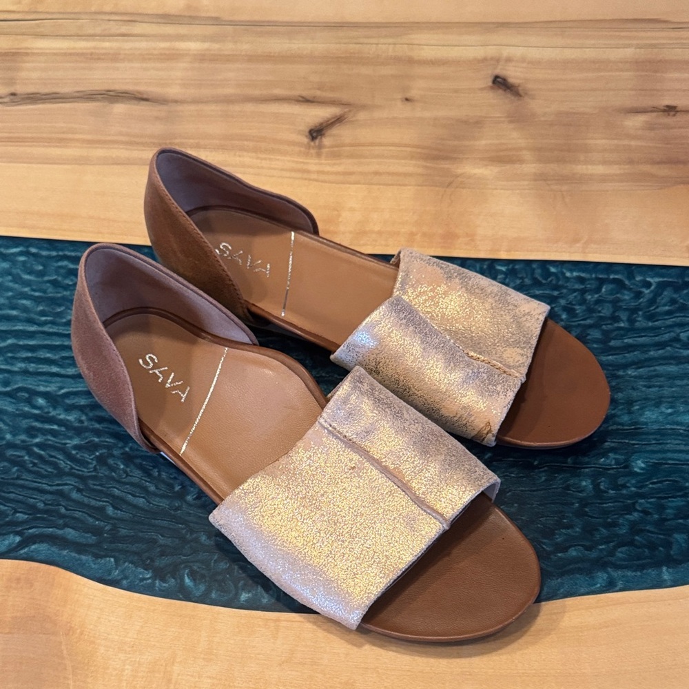 Women's Brown and Gold Sandals